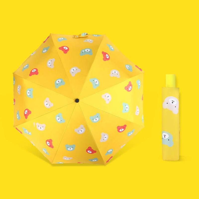 Three-fold Umbrella Lovely Bear Sunny and Rainy Umbrella for Women Girl Kids Black Rubber Reinforced Folding Automatic Umbrellas