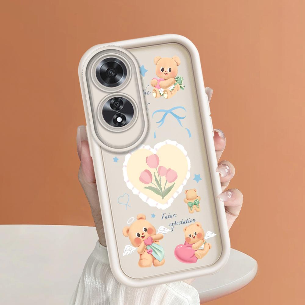 For Realme 11 11x 12x 12 Pro C21 C30 C33 C35 C65 OPPO A18 A38 A60 A96 Reno 10 11 12 Pro Cartoon Flower Bear Pattern Soft Silicone Phone Case
