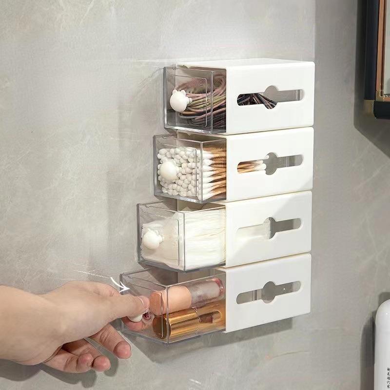 Настенный ящик для хранения ватных тампонов в ванной комнате, неперфорированный ящик для хранения в общежитии, мини-контейнер для волос с петлей для волос