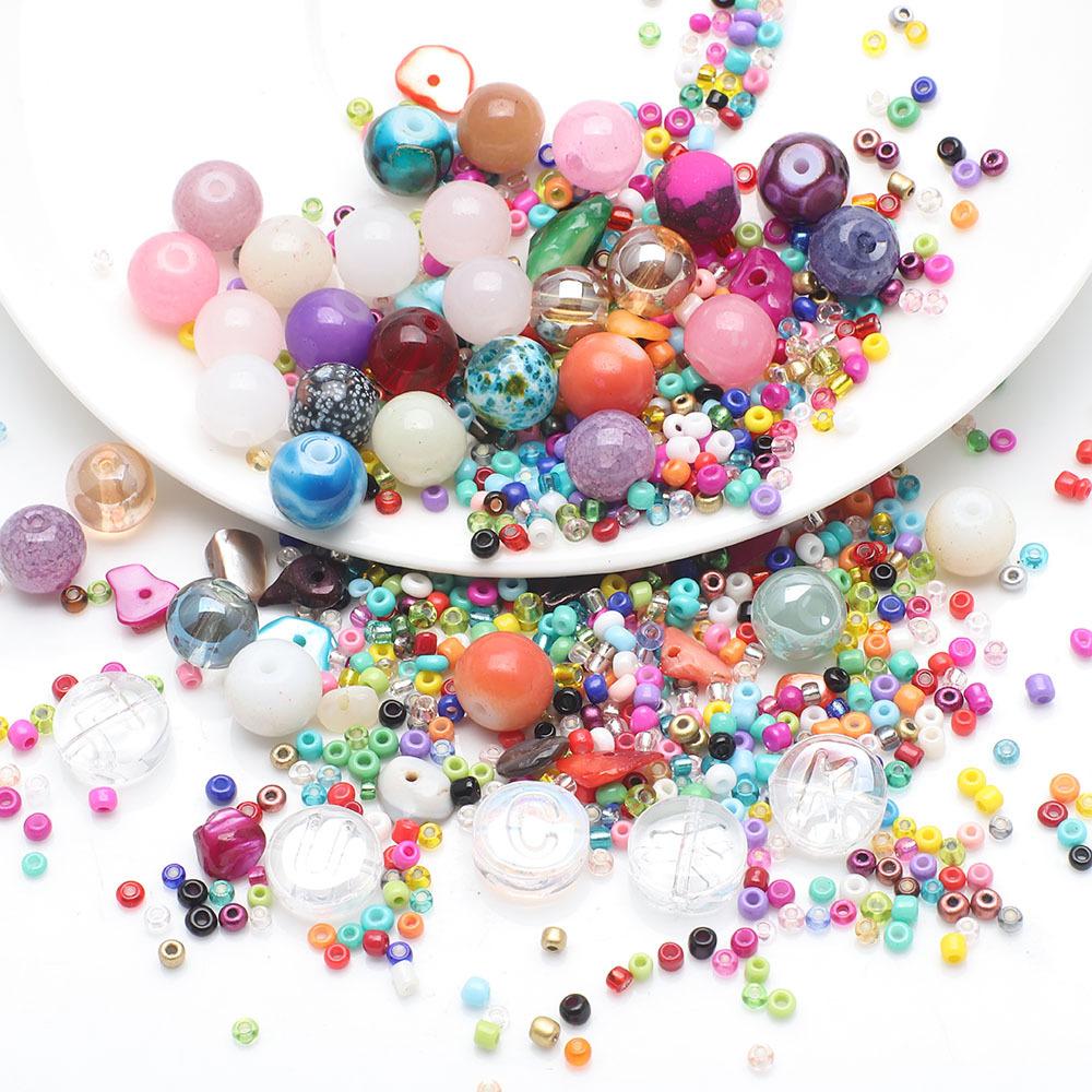 LUCKY буква круглая бусина просо бусина стеклянный хрустальный бусина комбинация набор DIY цепочка для мобильного телефона бижутерия бисерный материал сумка