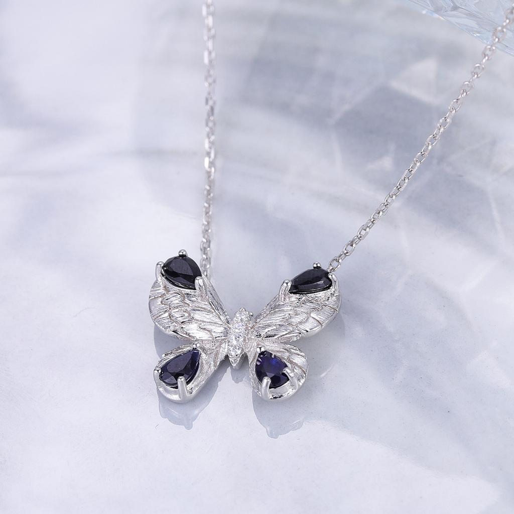 Цепочка на ключицу в виде бабочки, подвеска из стерлингового серебра 925 пробы, модное женское ожерелье, ожерелье с сапфиром, цитрином и аметистом