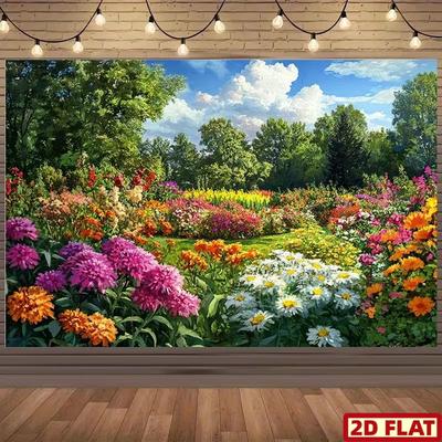 Двумерный весенний цветочный фон, Пышный сад с разноцветными цветами, Фон для фотосъемки