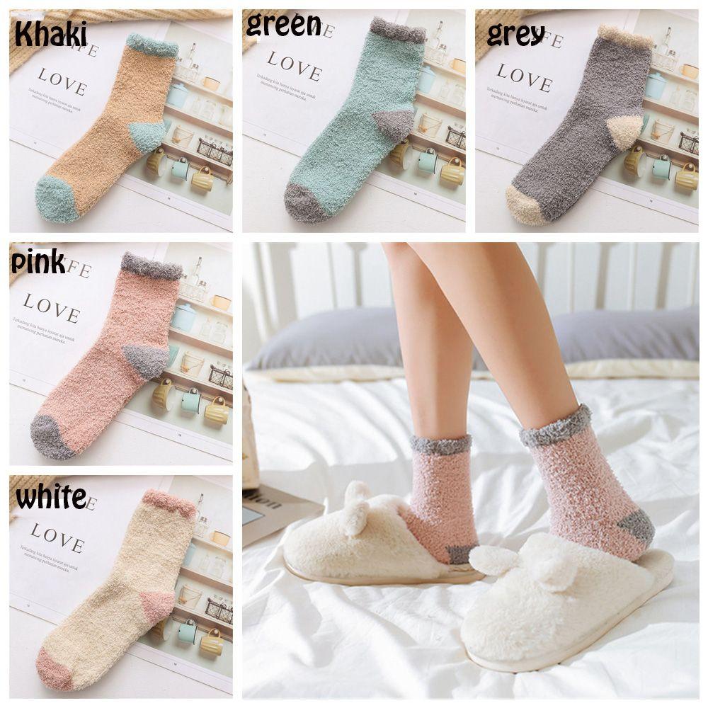 Candy Colors Sleep Bed Sock Winter Warm Coral velvet socks Soft Cashmere Sox Thickening