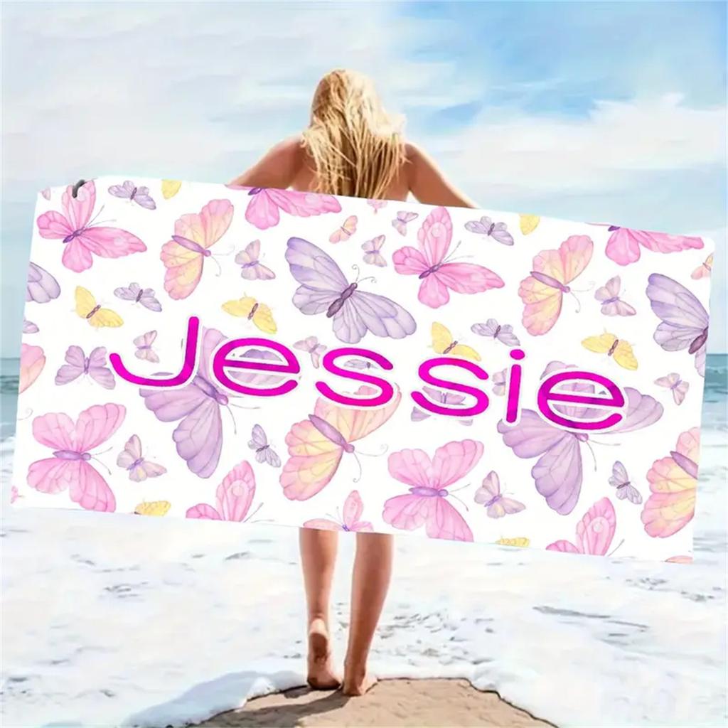 Custom Name Beach Towel For Mom Mother's Day Bath Towel With Name Pink Butterfly Pool Towel Microfiber Towel 2024 New Brand