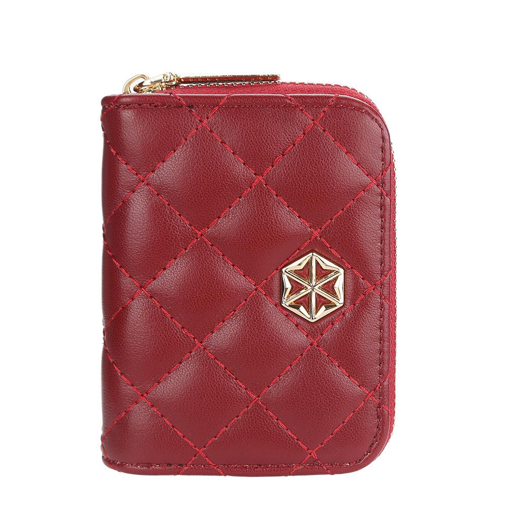 Women's Embroidered Plaid Zipper Coin Purse Cute Multi-card Slots Card Holder Small Wallet Pu Leather Short Purse