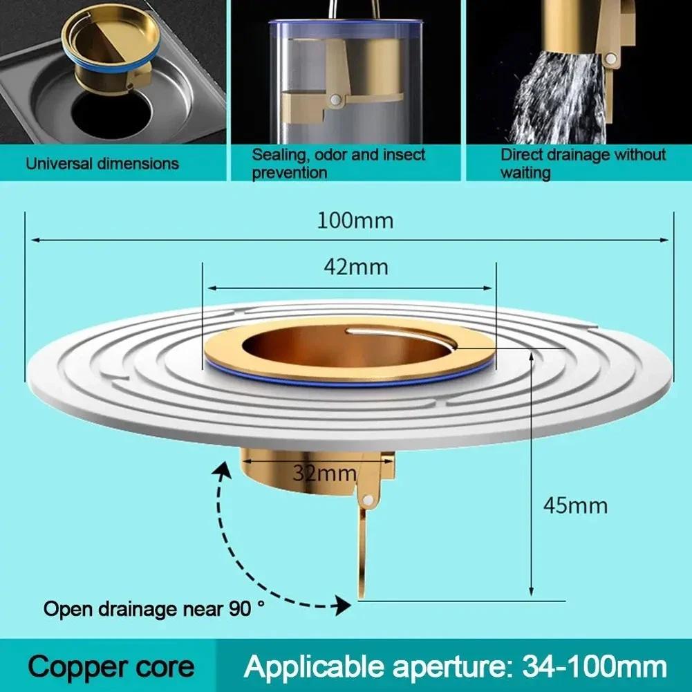 All Brass Floor Drain Core,Shower Floor Strainer Cover Toilet Sewer Anti-odor Plug No Smell Bathroom Toilet Sewer Shower Drain