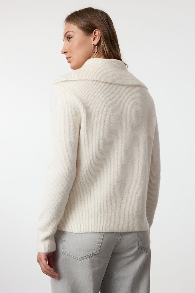 Women's Fashionable Stylish Sweater Red Wool Wide Fit Turn-down Collar Zippered Knitwear Sweater