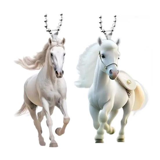 Белая лошадь Рождественские украшения 2D Плоский акрил Бегущая лошадь Подвеска-шарм на зеркало заднего вида автомобиля Автомобильный подвесной кулон для праздничного домашнего декора