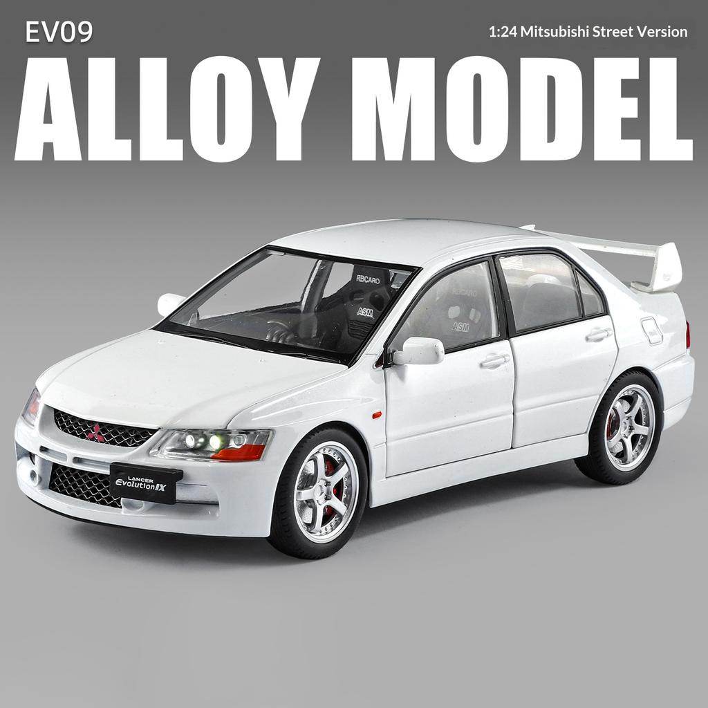 1:24 Mitsubishi EVO9 street car version alloy die-cast car imitating real sound and light retro collection ornaments boy toy