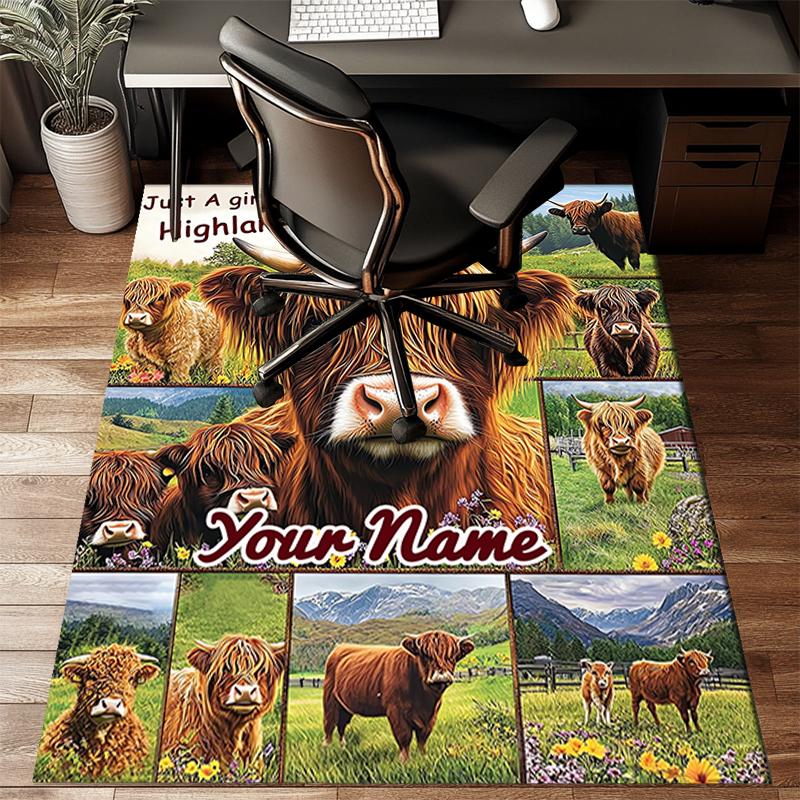 1PC Custom Name Love Highland Cows Theme Floor Mat Ideal for Living Room, Game Rooms, Office, Bedroom,Floor Mat Playful Design