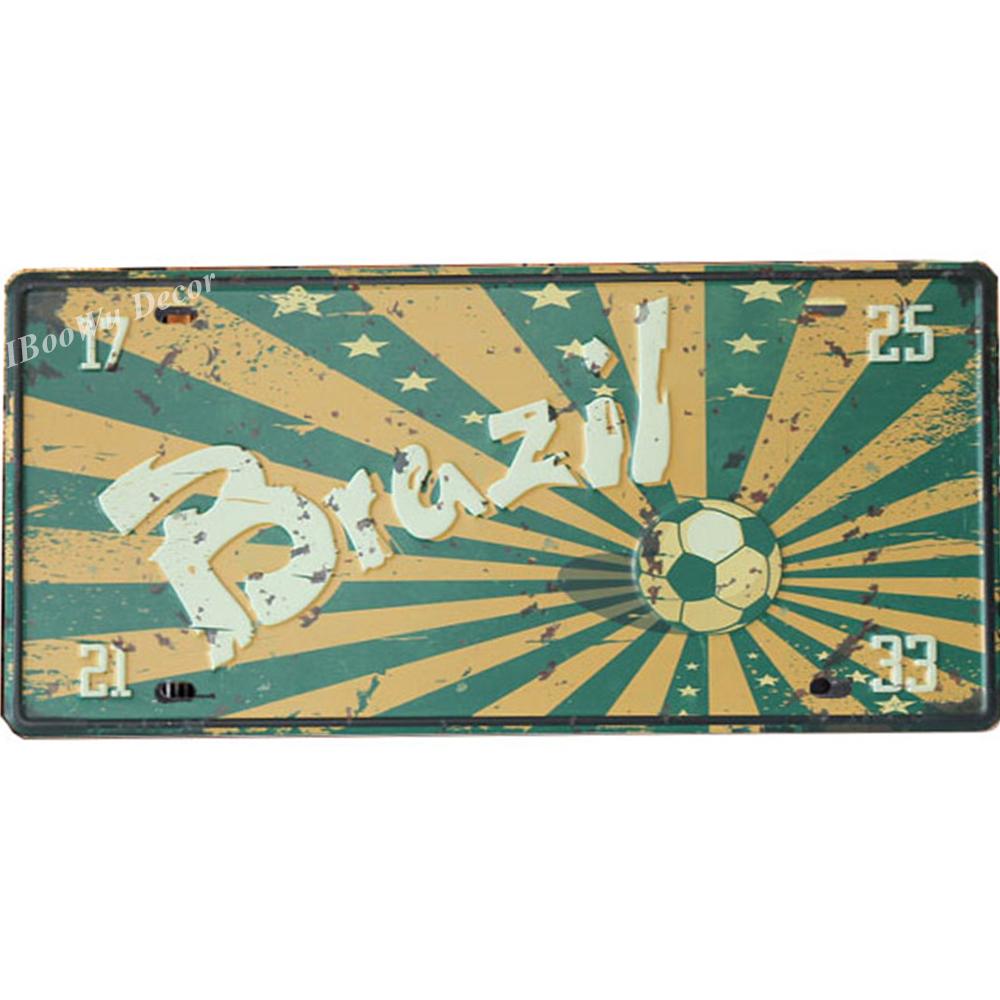 Винтажный бразильский плакат с номером автомобиля, номерной знак, популярный город, национальный флаг Бразилии, ретро жестяные знаки, домашний декор, наклейки 15x30 см