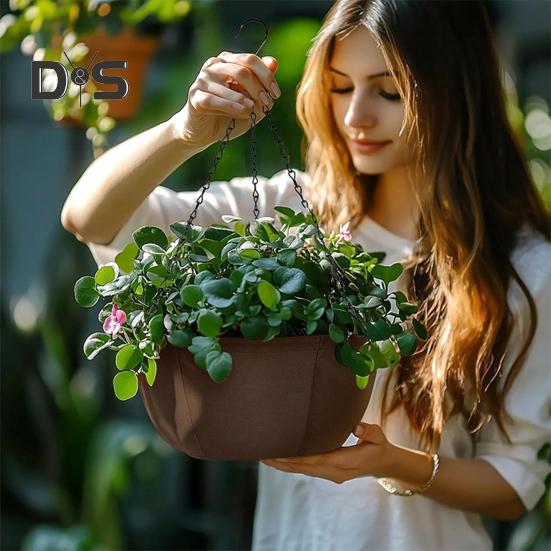 3 шт. подвесных кашпо для улицы, тканевые цветочные корзины с металлическими цепями, дышащие подвесные горшки для орхидей, папоротников, балкона, крыльца, декор