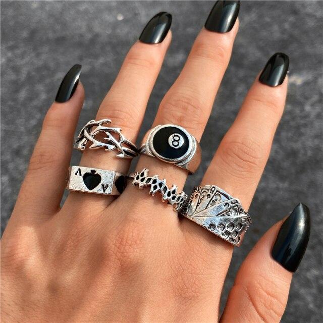 17KM Retro Hiphop Snake Skeleton Skull Rings Set For Men Women Punk Silver Plated Butterfly Chain Rings 2022 Trend Jewelry Gifts