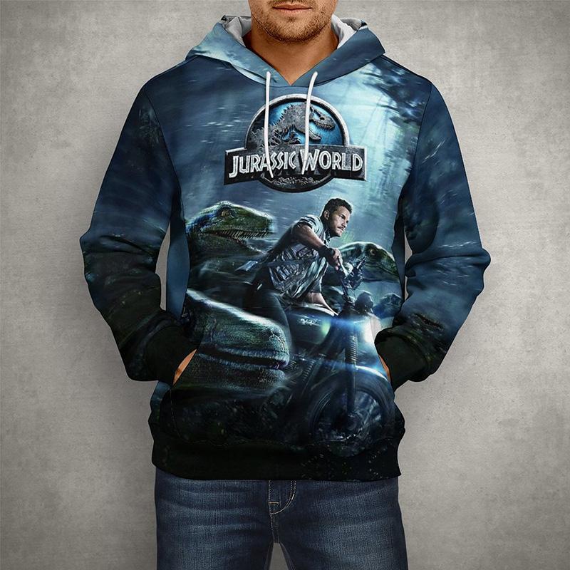 Осенние мужские толстовки с капюшоном, топы с парком Юрского периода, пуловер с 3D принтом, модная одежда, повседневные толстовки с изображением Мира Юрского периода, уличная одежда, пальто с динозавром