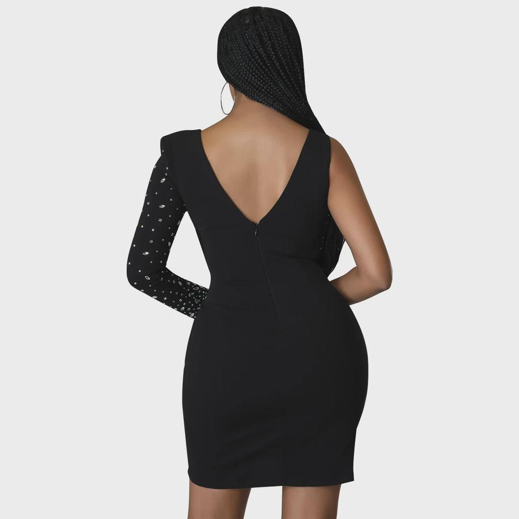 OS6768 European & American Women's One-Shoulder Sexy Diamond Dress