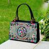 Yogodlns Двусторонняя двухслойная сумка с вышивкой в ​​этническом стиле, холщовая сумка, женская сумка среднего и пожилого возраста с вышивкой