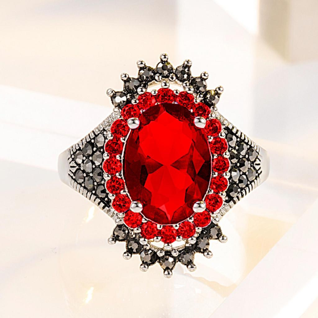 Серебряное ювелирное украшение Wish, ретро-кольцо с тайским драгоценным камнем: Преувеличенный дизайн Black Mine Red Pomegranate