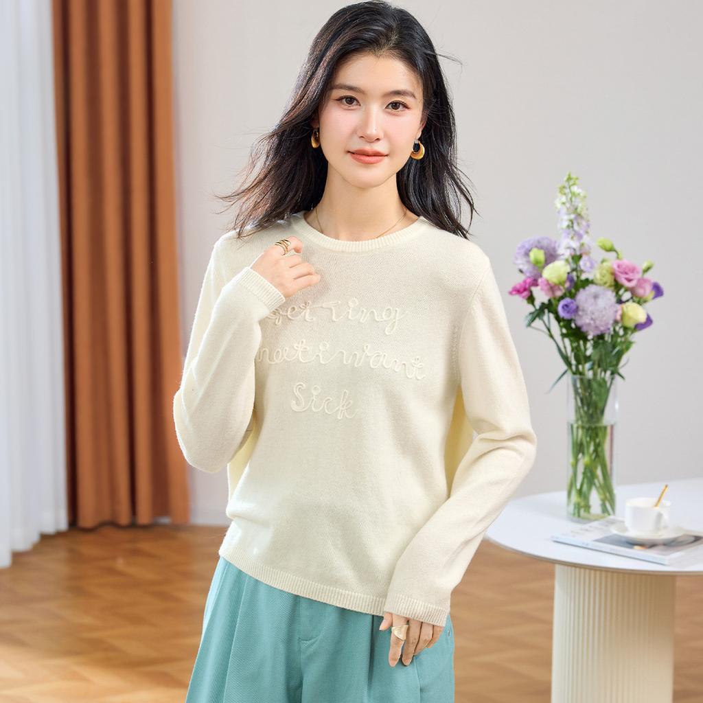 [Thick Cotton Wool 100%] Autumn and Winter New Style Letter Embossed Personalized Women's Woolen Sweater