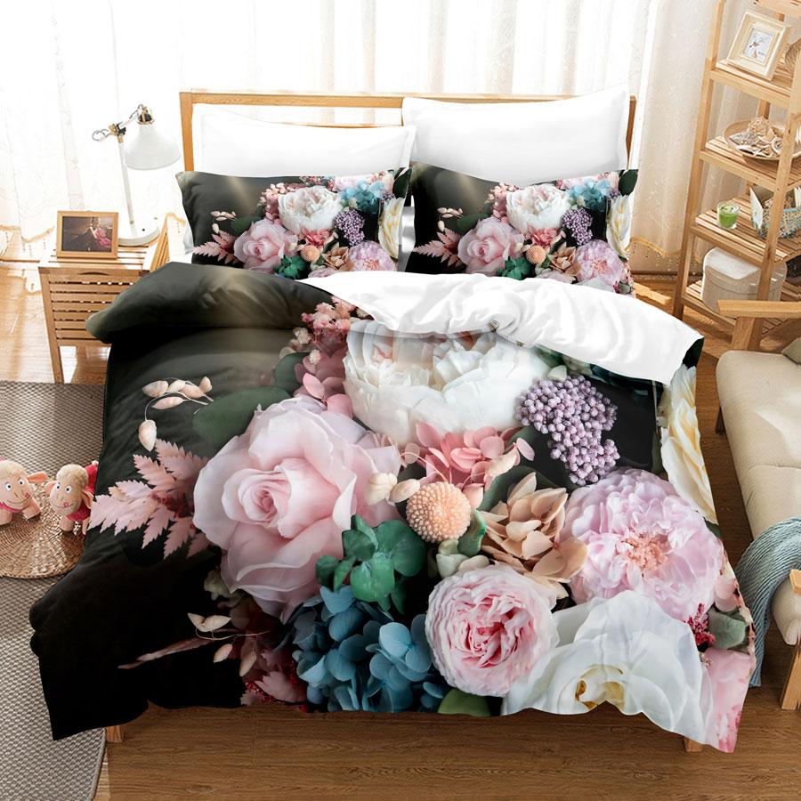Flower Double Duvet Cover Bedding Set Quilt Case Linens King Queen Full Size 3D Print Pillowcase Single Twin Bed 220x240 200x200