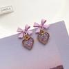 Блестящие серьги-подвески в форме сердца из смолы со стразами для женщин, элегантные фиолетовые серьги-подвески с бантом, милые сладкие ювелирные изделия в подарок