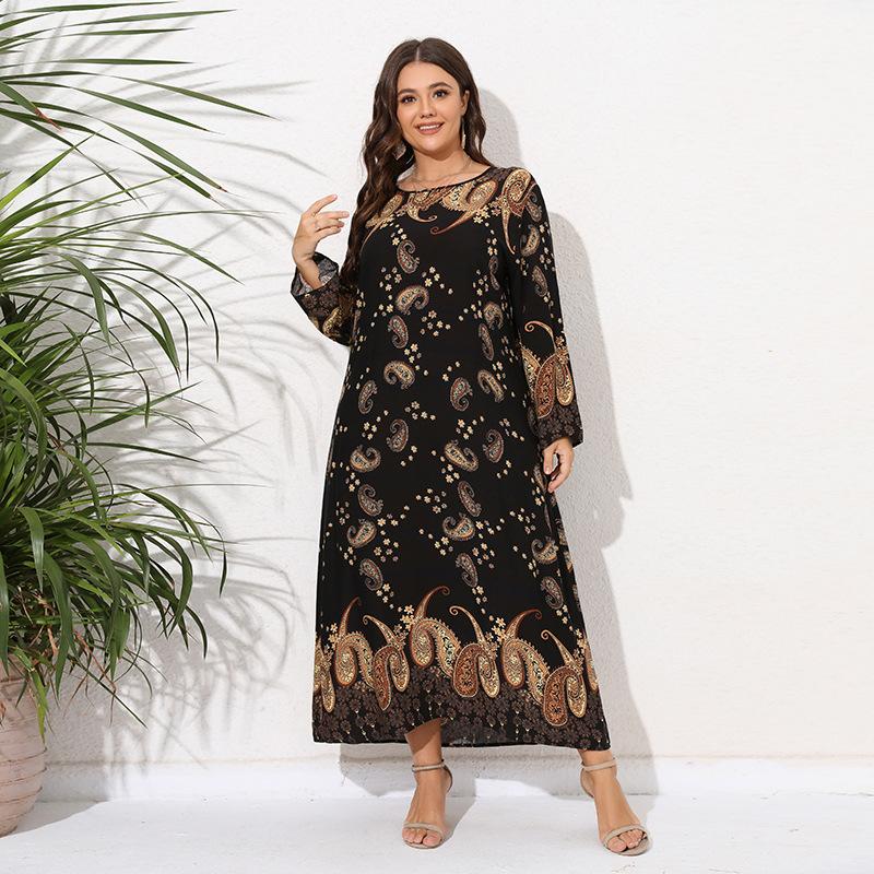 Большие размеры XL-5XL Женские платья Весенние и осенние платья Длинные платья Свободные узкие длинные платья для мам