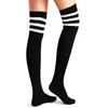 Women's White 3 Stripes Black Above Knee Cotton Socks