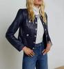 Women's Stylish Navy Blue Jacket Biker Real Lambskin Leather Trucker Motorcycle