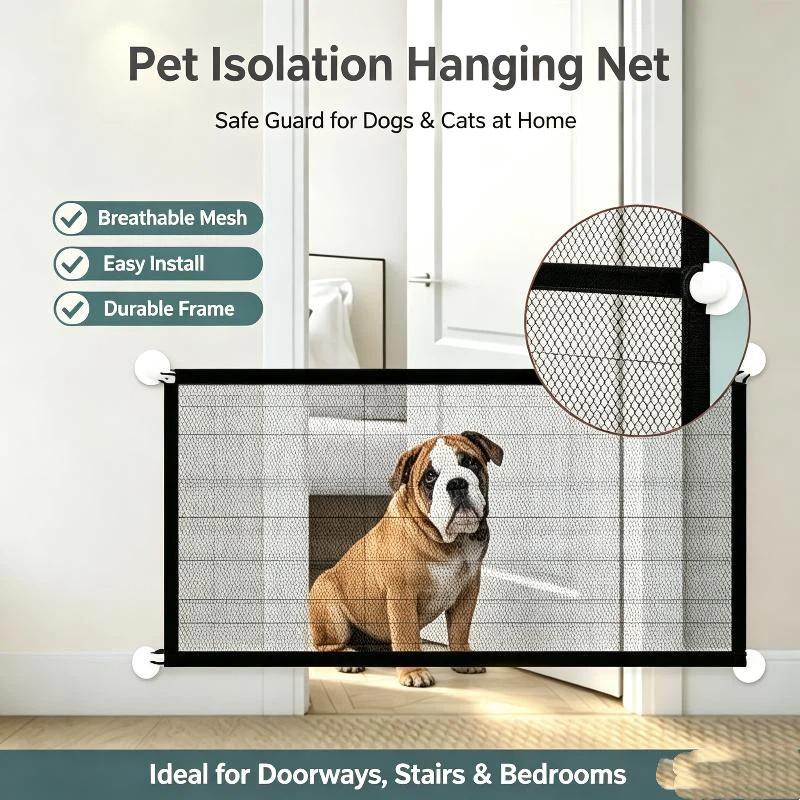 Foldable Pet Dog Barrier Gate with Hooks Portable Safety Isolation Fence for Stairs Hallway Home Pet Protection