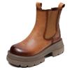 6CM Luxury Design Chelsea Boots For Women Genuine Cow Leather Wide Head Thick High Heel Platform Slip On Mid Calf Boots 2024 New