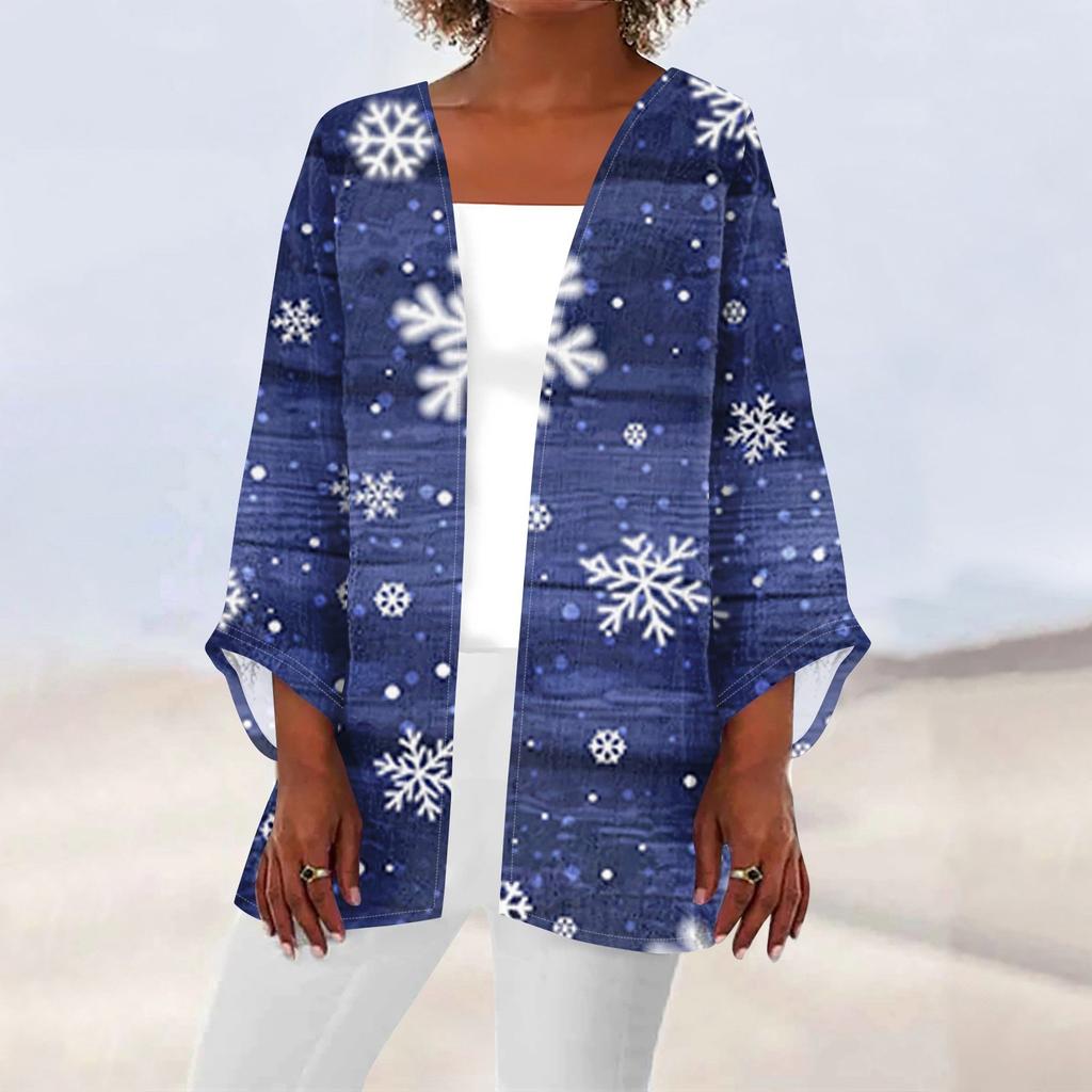 Женская повседневная мода с рождественским принтом легкая куртка средней длины кардиган