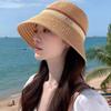 Flat Brim Wide Brim Bucket Hat Contrast Stripes Sun Hat New Hollow Straw Cap  Beach Vacation