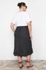 Women's Style Plus Size Black Polka Dot Patterned A-Line Knitted Skirt