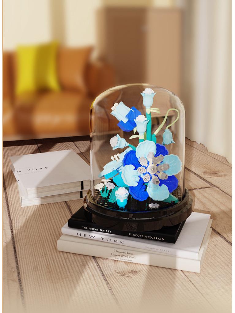 Сохраненный цветок с крышкой, строительные блоки из микрочастиц - украшение для стола, подарок на День защиты детей