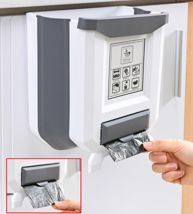 9L Folding Waste Bin Kitchen Cabinet Door Hanging Trash Can Wall Mounted Trashcan for Bathroom Toilet Garbage  Storage WJ40911
