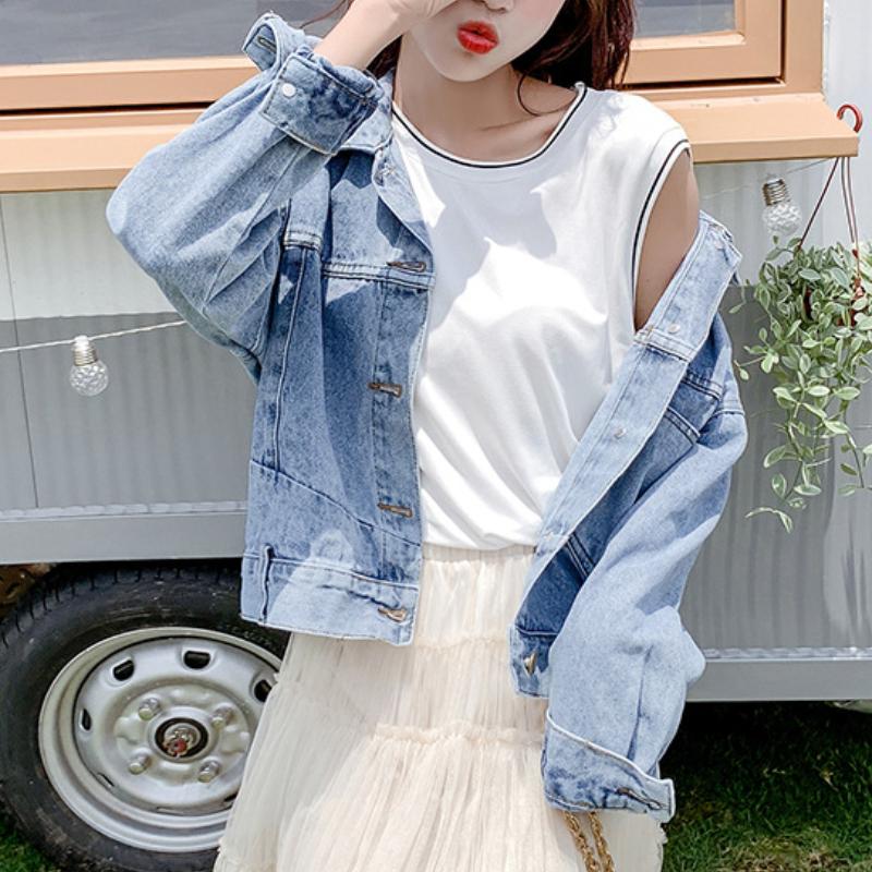 IHUASU Женская винтажная повседневная джинсовая куртка и пальто с длинным рукавом и воротником-поло на осень и зиму