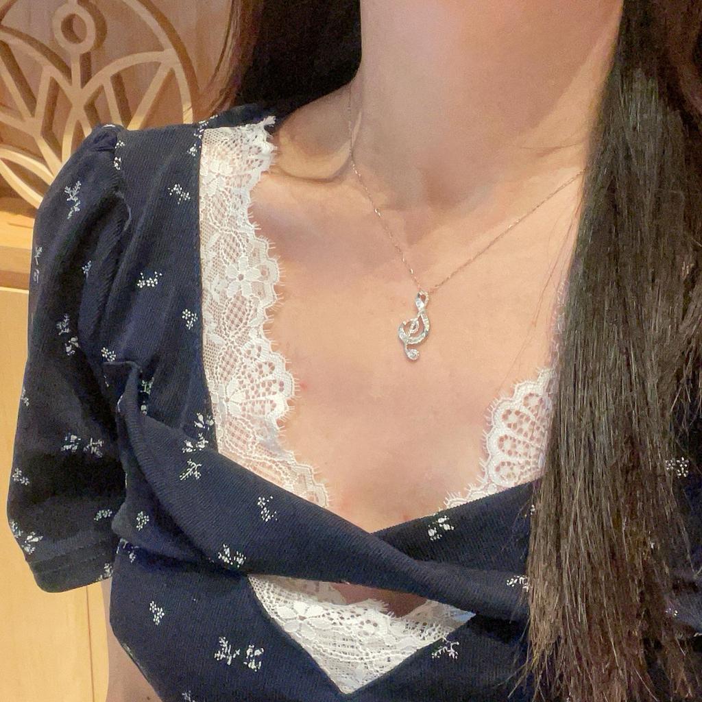 Ожерелье-подвеска из стерлингового серебра 925 пробы с музыкальной нотой, Т-образным квадратом и бриллиантом муассанитом - Элегантная и милая женская цепочка для ключицы