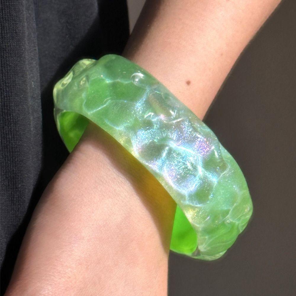 Wave Jelly Color Wide Bracelet Bohemian Retro  Hand Ring Exaggerated Glitter Acrylic Bangle  Girls