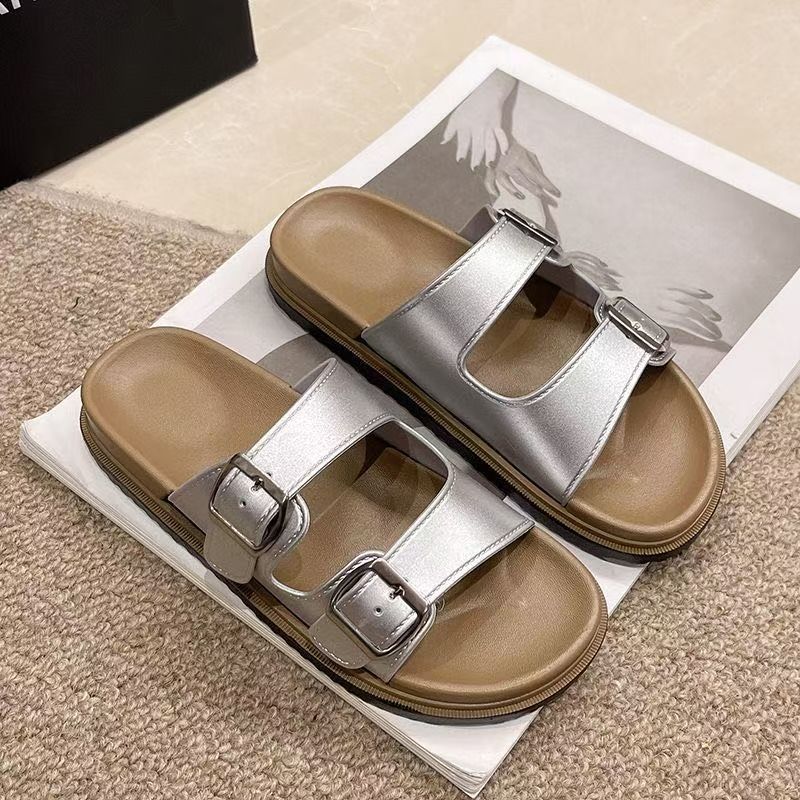 2025 новый модный тренд шлепанцы на одной пряжке летняя домашняя обувь легкие и удобные универсальные шлепанцы на толстой подошве
