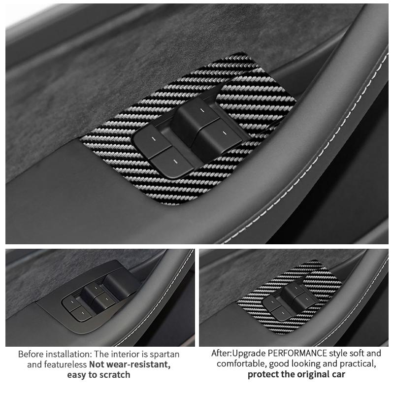 Carbon Fiber For Tesla Model 3 (-) / Y (-) Car Windows Control Panel Trim Sticker Anti Scratch Interior Accessories