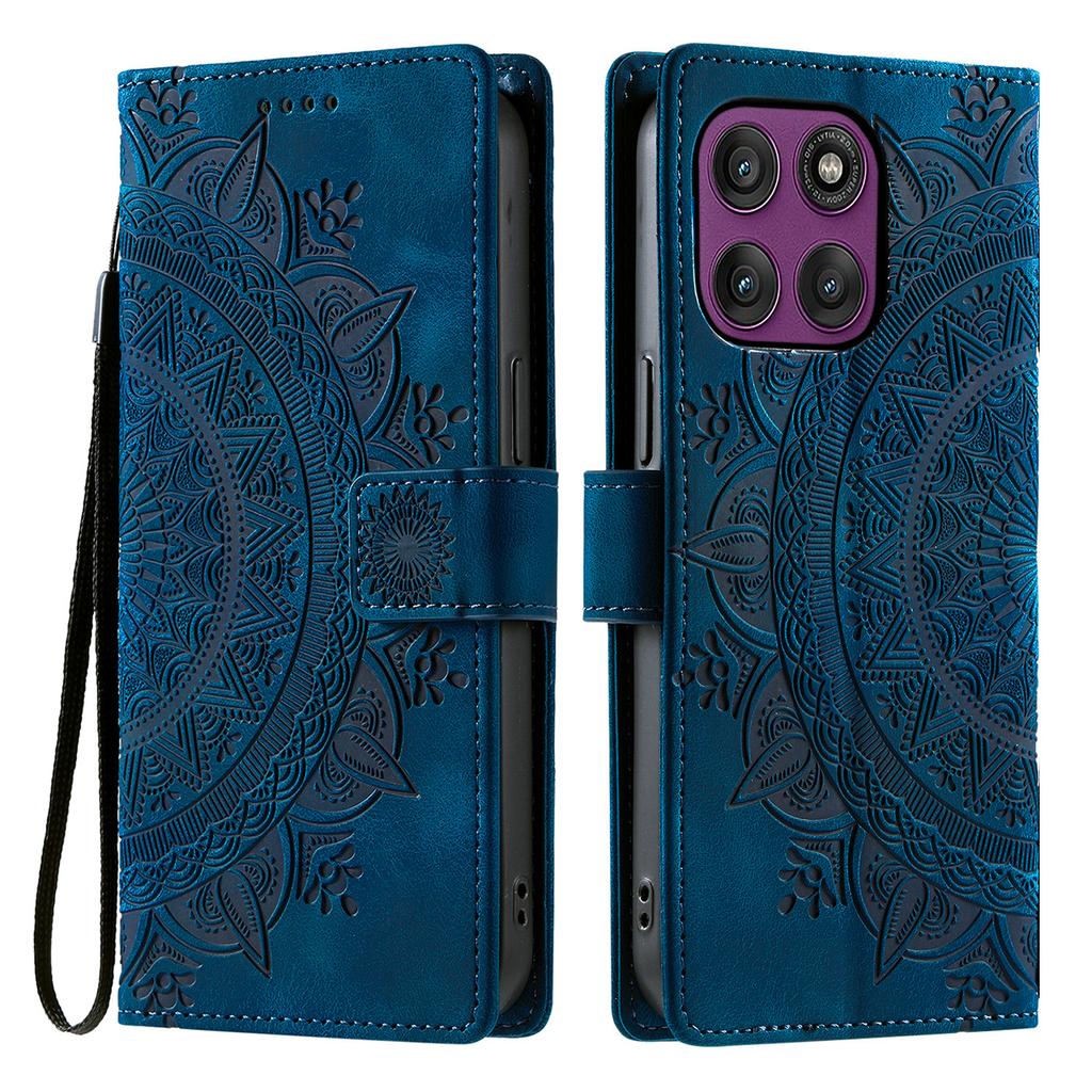 For Motorola Moto G56 5G Case Imprinted Totem Skin Feel Wallet Leather Phone Cover with Hand Strap