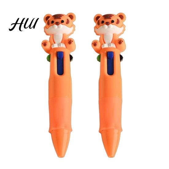 Miniature Colorful Pens Set 2Pcs Ballpoint Pen Mini 4-in-1 Multicolor with Cute 3D Doll Decoration Toppers Decorations Smooth Writing Stress-Free