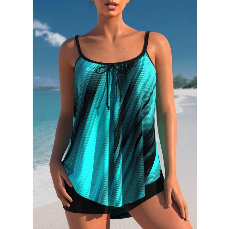 Summer Women's Color Block Printed Tank Top and Shorts Two-piece Swimsuit Design, Sexy Beach Set S-6XL