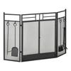 3 Panel Folding Fireplace Screen with 4 Tools Set, Steel Mesh Spark Guard with Double Door for Open Fire, Log Burner, 122W x 80H cm, Black