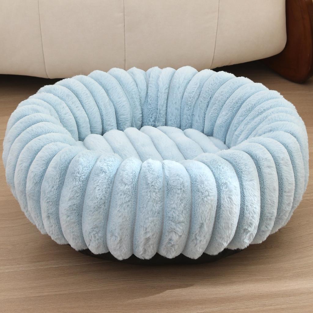 New Pet Nest High Gram Straight Strip Rabbit Plush Pet Mat Long Hair Round Cat Nest Winter Warm Dog Bed Dog Kennel