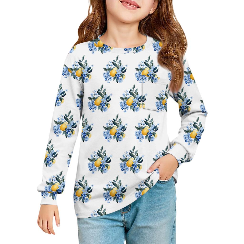 Girls' Long Sleeve Blouse - Round Neck Soft Waist Tunic