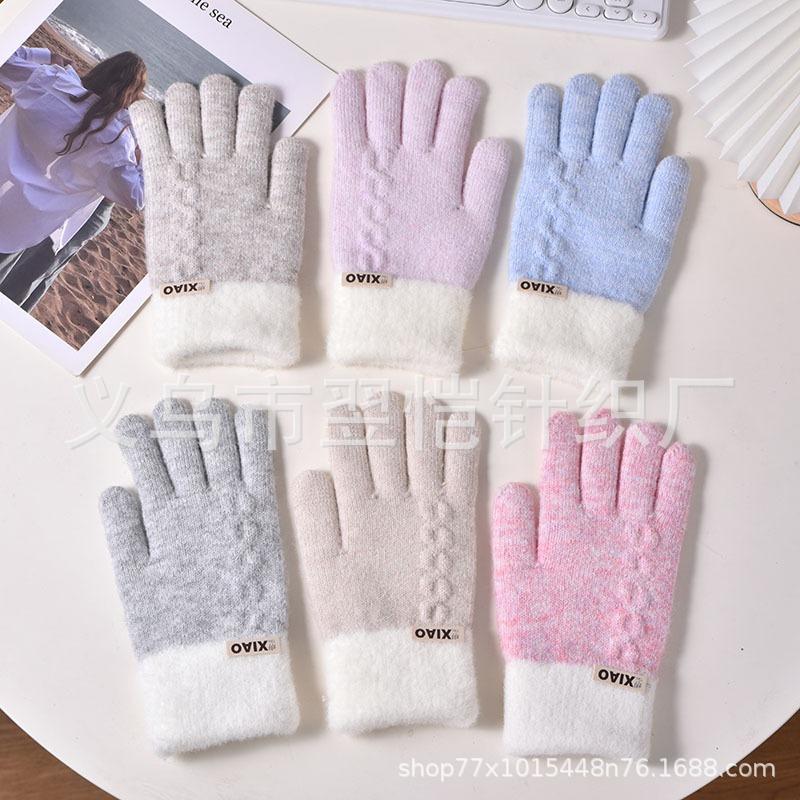 New Gloves with Exposed Fingers, Women's Warm and Cold-proof Wool Knitted Five-finger Cycling, Antifreeze for Driving, Full Finger Cover
