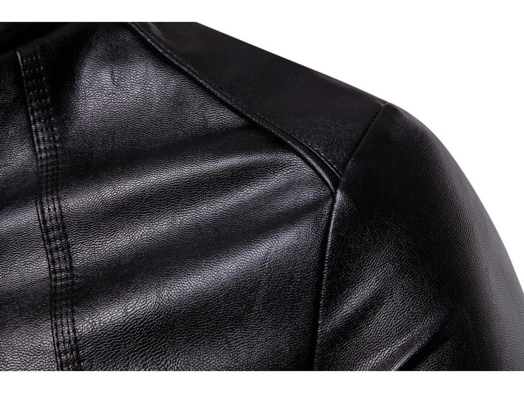 Европейская мужская кожаная мотоциклетная куртка с воротником-стойкой однотонная, Осень/Зима 2023, Код B041.