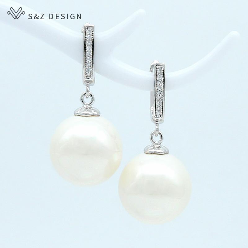 Fashion Colorful Round Simulated-pearl Drop Earrings For Women Wedding Party Rose Gold Color Jewelry