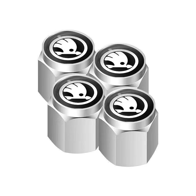 CXUX8 4pcs Car Wheel Tire Valve Stem Cap Airdust Cover Auto Decoration Accessories For Skoda Octavia Rapid Kodiaq Karoq Fabia Kamiq