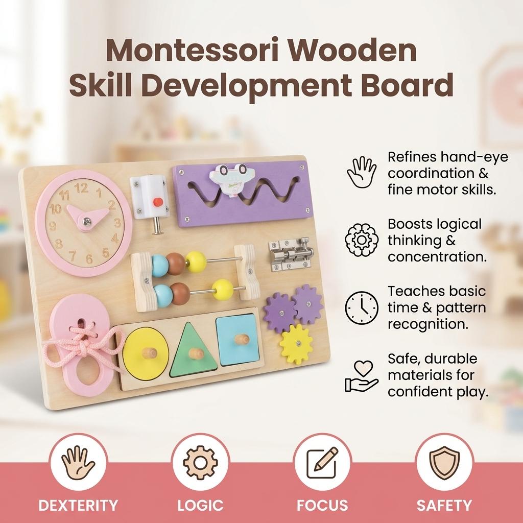 Montessori Locking Toy Busy Board For Toddlers Educational Fine Motor Skills Training